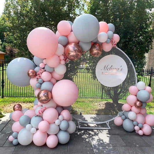 Macaron pink and gray balloon package