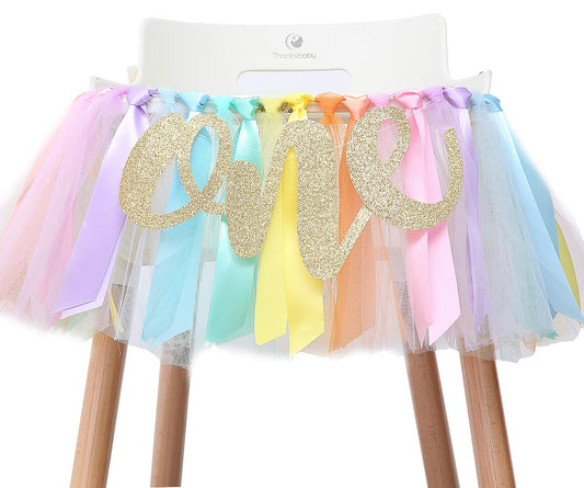 Pastel Rainbow High Chair Banner for 1st Birthday