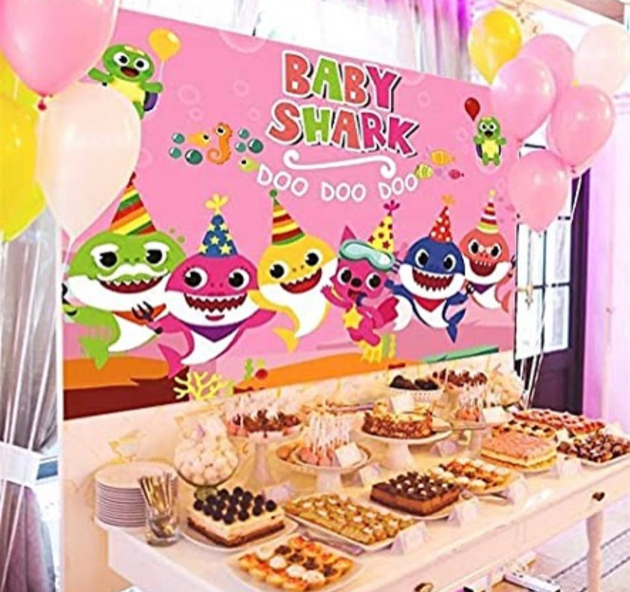 Baby shark pink large size backdrop