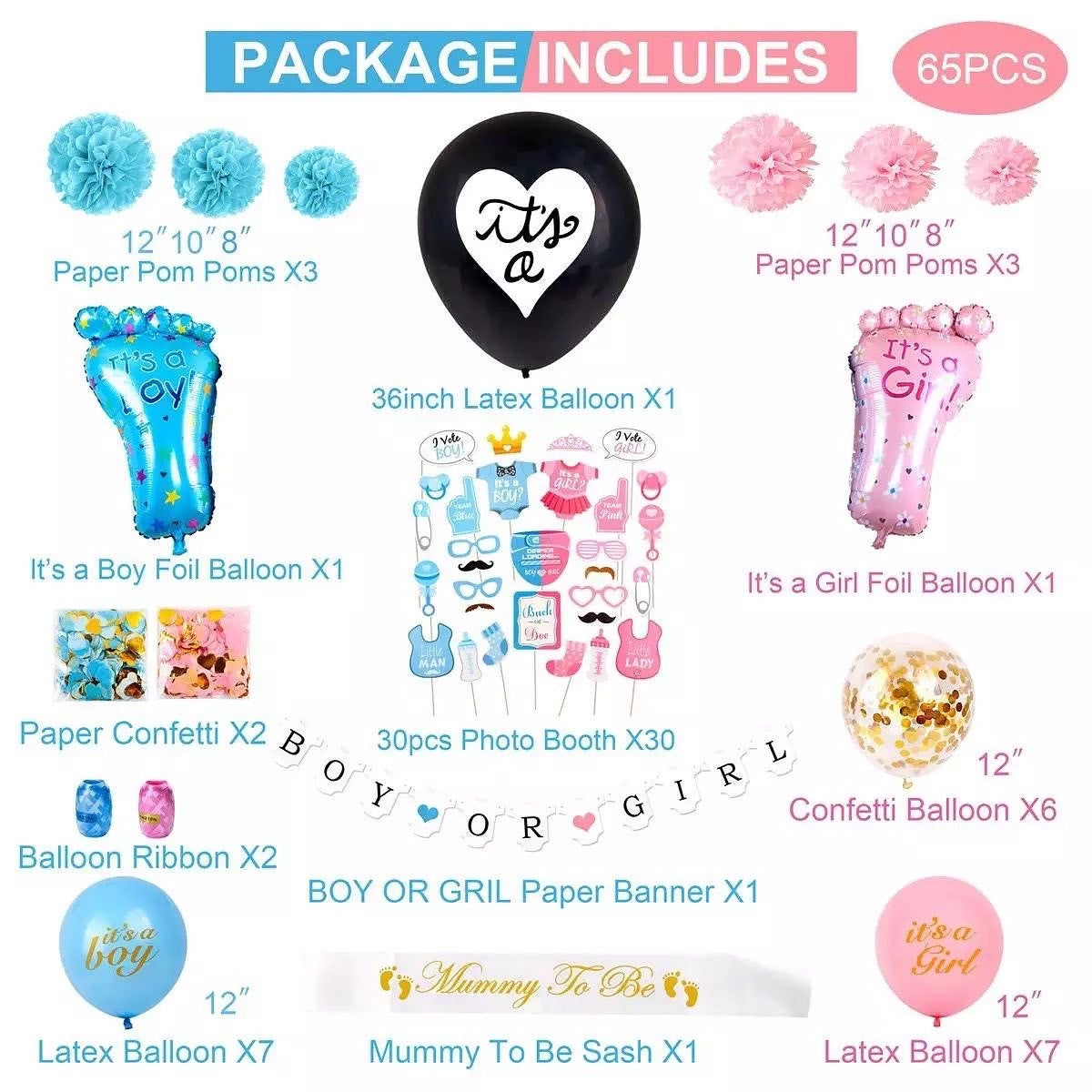 Gender Reveal balloon set